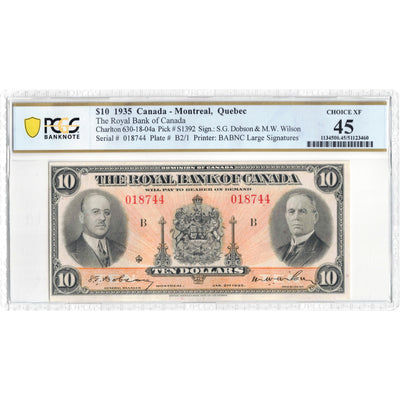 $10 1935 Royal Bank of Canada Chartered Note #630-18-04a - PCGS EF-45