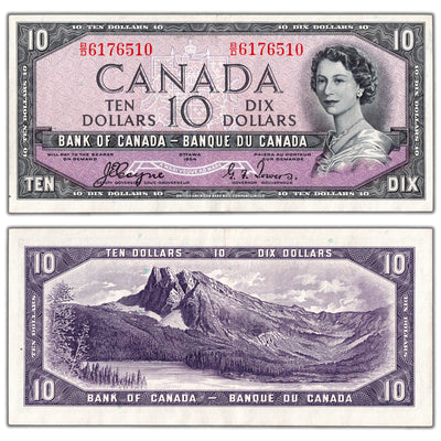 SOLD $10 1954 Bank of Canada Note Devil Face B/D Prefix BC-32a - EF/AU