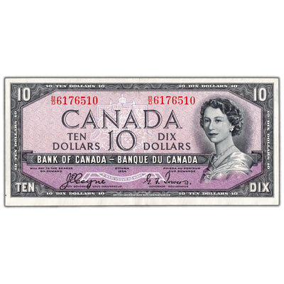 SOLD $10 1954 Bank of Canada Note Devil Face B/D Prefix BC-32a - EF/AU