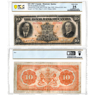 $10 1927 Royal Bank of Canada Chartered Note #630-14-08 - PCGS VF-25