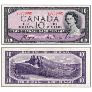 SOLD $10 1954 Bank of Canada Note Devil Face C/D Prefix BC-32a - VF/EF (pressed)