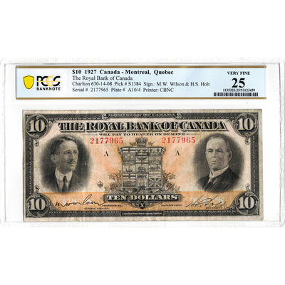 $10 1927 Royal Bank of Canada Chartered Note #630-14-08 - PCGS VF-25