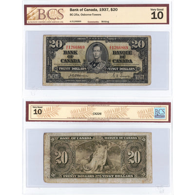 $20 1937 Bank of Canada Note Osborne Signature BC-25a - BCS VG-10