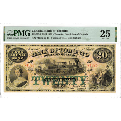 SOLD $20 1917 Bank of Toronto Canada Chartered Note #715-22-54 - PMG VF-25
