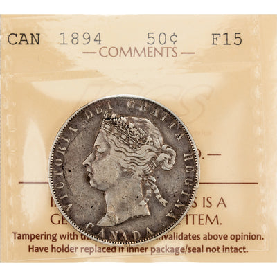 SOLD Canada 1894 50 Cents Half Dollar Silver Coin - ICCS F-15