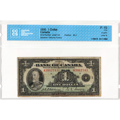 $1 1935 Bank of Canada Note English Text BC-1 - CCCS F-15