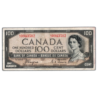 SOLD $100 1954 Bank of Canada Note Devil Face Coyne-Towers BC-35a - Fine