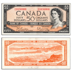 SOLD $50 1954 Bank of Canada Note Beattie-Rasminsky B/H Prefix BC-42b
