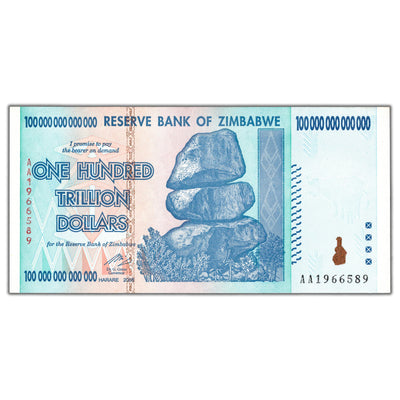 SOLD Zimbabwe 2008 100 Trillion Dollars Note P #91 - Uncirculated