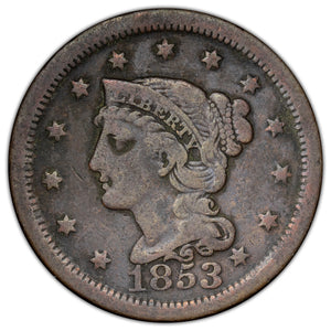 SOLD United States 1853 Braided Hair One Large Cent Coin