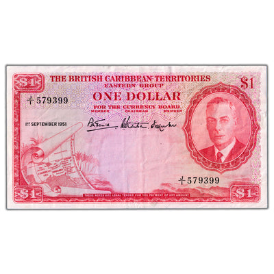 SOLD British Caribbean Territories 1951 $1 One Dollar Note P #1 - VF