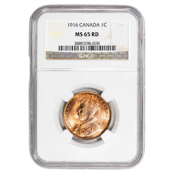 Canada 1916 1 Large Cent Coin - NGC MS-65 Red