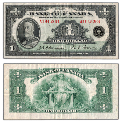 $1 1935 Bank of Canada Note English Text Letter 'A' BC-1 - VF