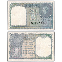India 1940 1 One Rupee Note P #25a - VF+ (holes)