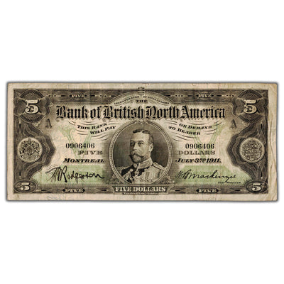 SOLD $5 1911 Bank of British North America Canada Note #55-24-04 - VF