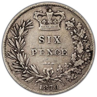 SOLD Great Britain 1870 6d Sixpence Silver Coin - Scarce Date