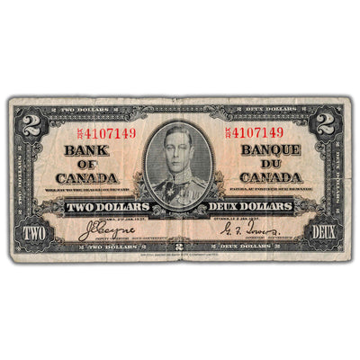 $2 1937 Bank of Canada Note Coyne-Towers K/R Prefix BC-22c