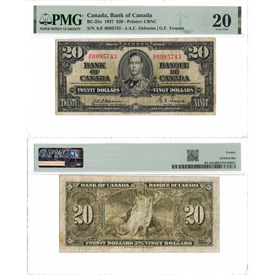$20 1937 Bank of Canada Note Osborne Signature BC-25a - PMG VF-20