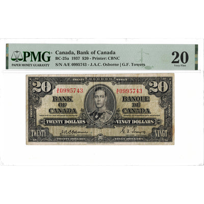 $20 1937 Bank of Canada Note Osborne Signature BC-25a - PMG VF-20