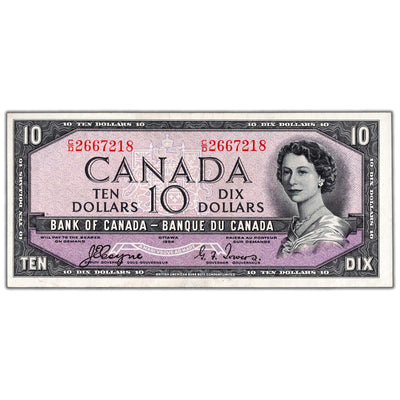SOLD $10 1954 Bank of Canada Note Devil Face C/D Prefix BC-32a - AU
