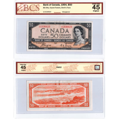 $50 1954 Bank of Canada Note Devil Face BC-34a - BCS EF-45