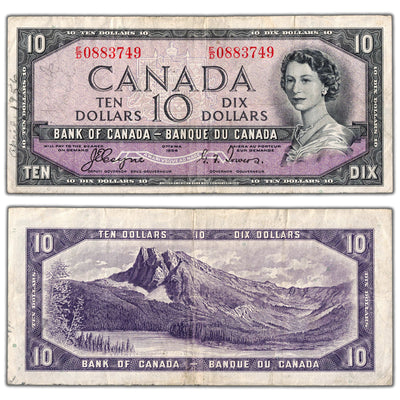 $10 1954 Bank of Canada Note Devil Face E/D Prefix BC-32a - VF (writing)