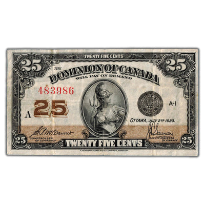 25 Cents 1923 Dominion of Canada Note Shinplaster DC-24c - VF