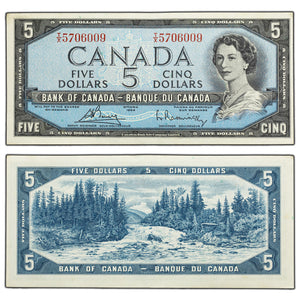 SOLD $5 1954 Bank of Canada Note Bouey-Rasminsky T/X Prefix BC-39c - AU