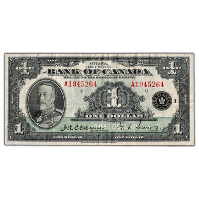 $1 1935 Bank of Canada Note English Text Letter 'A' BC-1 - VF