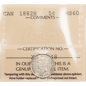 SOLD Canada 1882-H 5 Cents Silver Coin - ICCS MS-60