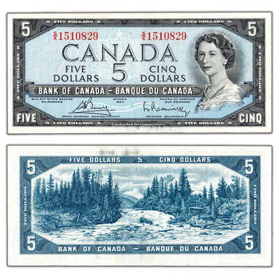 $5 1954 Bank of Canada Note Bouey-Rasminsky S/X Prefix BC-39c - EF+