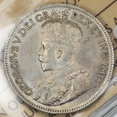 SOLD Canada 1921 25 Cents Quarter Silver Coin - ICCS AU-55