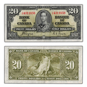 SOLD $20 1937 Bank of Canada Note Coyne-Towers J/E Prefix BC-25c - VF
