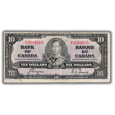 $10 1937 Bank of Canada Note Coyne-Towers K/T Prefix BC-24c - F/VF
