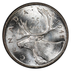 SOLD Canada 1945 25 Cents Quarter Silver Coin - Uncirculated +
