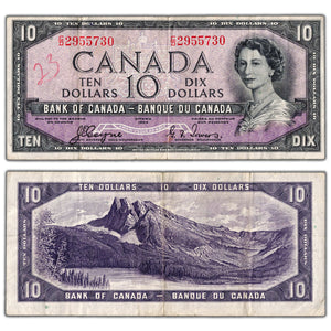 SOLD $10 1954 Bank of Canada Note Devil Face C/D Prefix BC-32a - VF (writing)