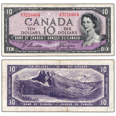 $10 1954 Bank of Canada Note Devil Face G/D Prefix BC-32b - VF