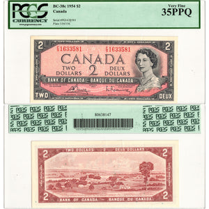 SOLD $2 1954 Bank of Canada Note Bouey-Rasminsky F/G Prefix BC-38c - PCGS VF-35 PPQ