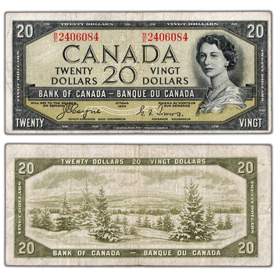 $20 1954 Bank of Canada Note Devil Face B/E Prefix BC-33a - F/VF