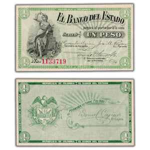 SOLD Colombia El Banco Del Stado 1900 1 One Peso Note P #S504 - EF+