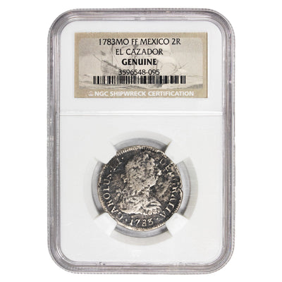 Mexico Shipwreck 1783 Mo FF 2 Reales Silver Coin - NGC Genuine - El Cazador