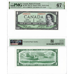 SOLD $1 1954 Bank of Canada Note Devil Face L/A Prefix BC-29b - PMG Gem UNC-67 EPQ
