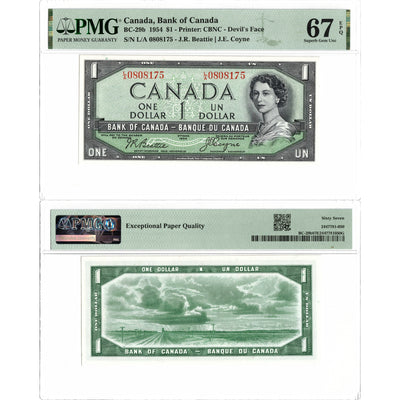 SOLD $1 1954 Bank of Canada Note Devil Face L/A Prefix BC-29b - PMG Gem UNC-67 EPQ