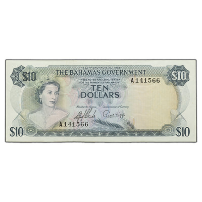 SOLD Bahamas 1965 $10 Ten Dollars Note P #22a - VF+