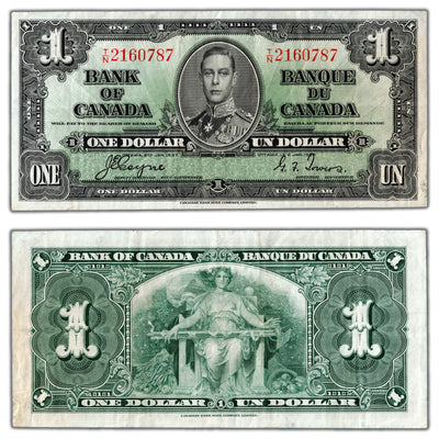 $1 1937 Bank of Canada Note Coyne-Towers T/N Prefix  BC-21d - VF
