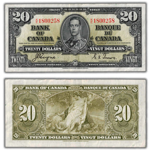 SOLD $20 1937 Bank of Canada Note Coyne-Towers K/E Prefix BC-25c - VF+