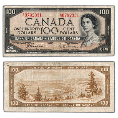 SOLD $100 1954 Bank of Canada Note Devil Face Coyne-Towers BC-35a - Circulated