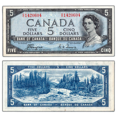 SOLD $5 1954 Bank of Canada Note Devil Face C/C Prefix BC-31a - EF/AU