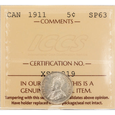 SOLD Canada 1911 5 Cents Specimen Strike Silver Coin - ICCS SP-63