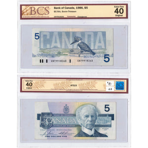 SOLD $5 1986 Bank of Canada Note GNY Changeover Prefix BC-56c - BCS EF-40
